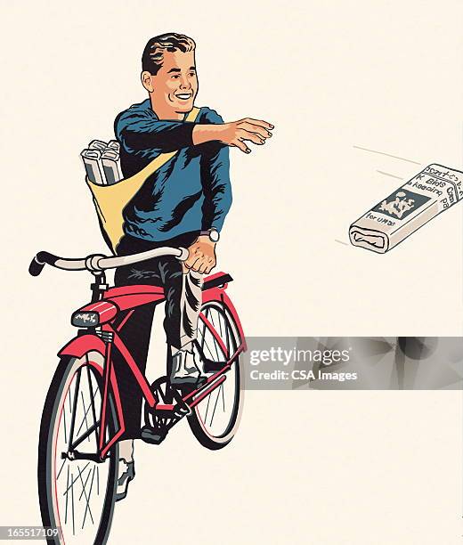 paperboy lieferung der tageszeitung - werfen stock-grafiken, -clipart, -cartoons und -symbole