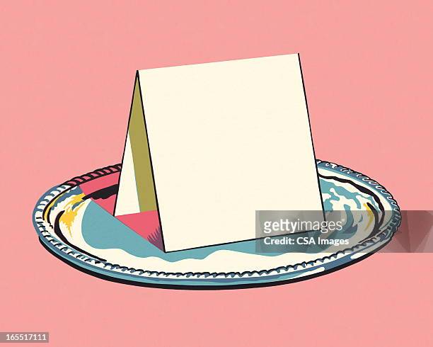 place card on a tray - place setting stock illustrations