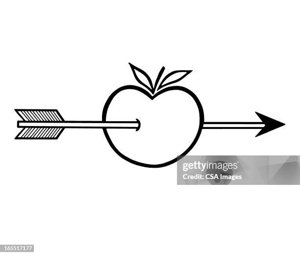 an arrow shot through an apple - apple arrow stock illustrations