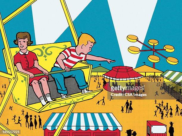 ilustraciones, imágenes clip art, dibujos animados e iconos de stock de riding el ferris wheel - agricultural fair
