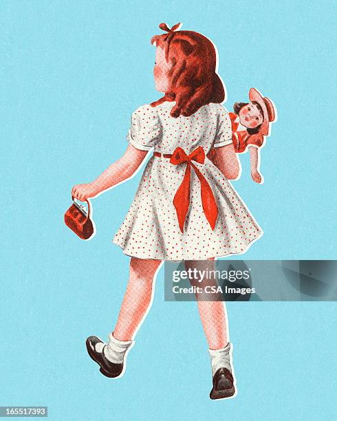 back of girl walking - doll stock illustrations