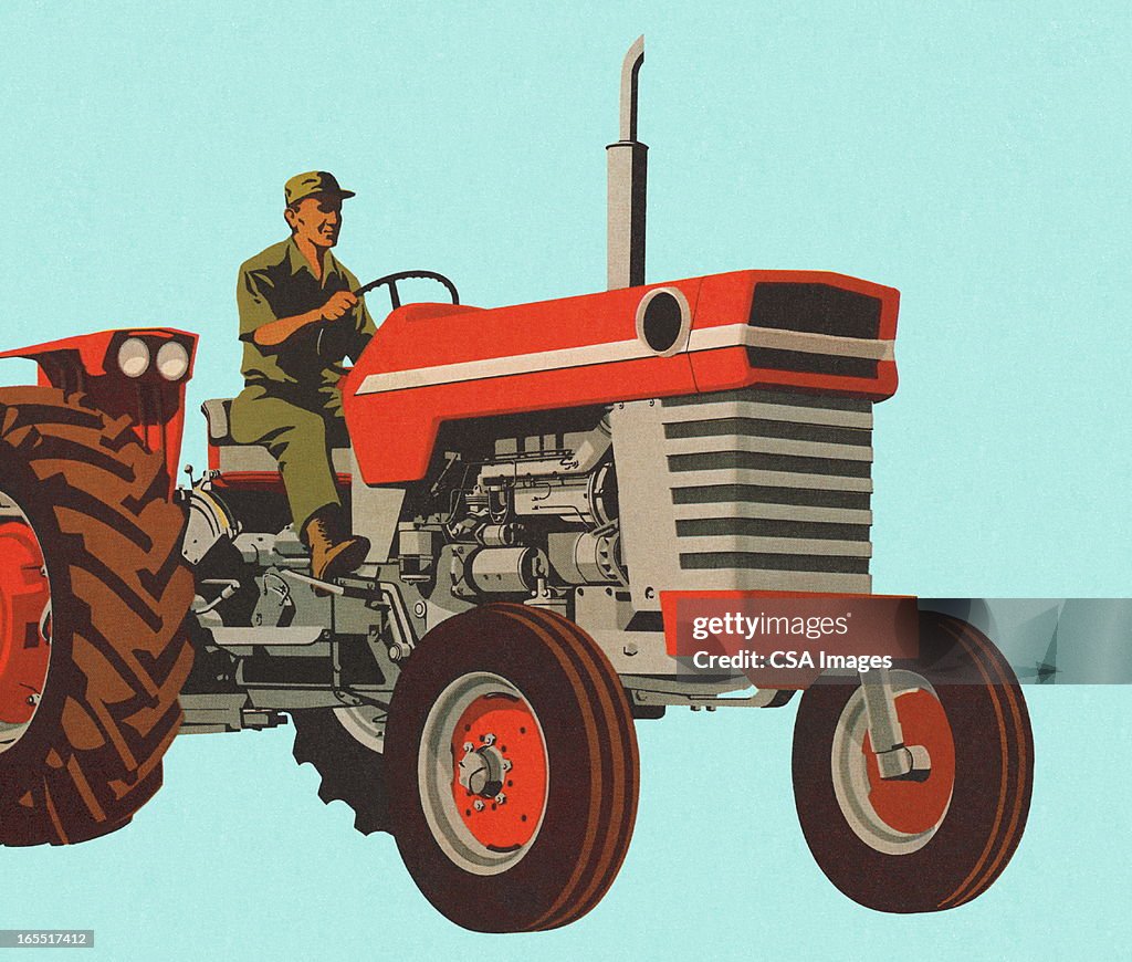 Farmer Driving einem Traktor