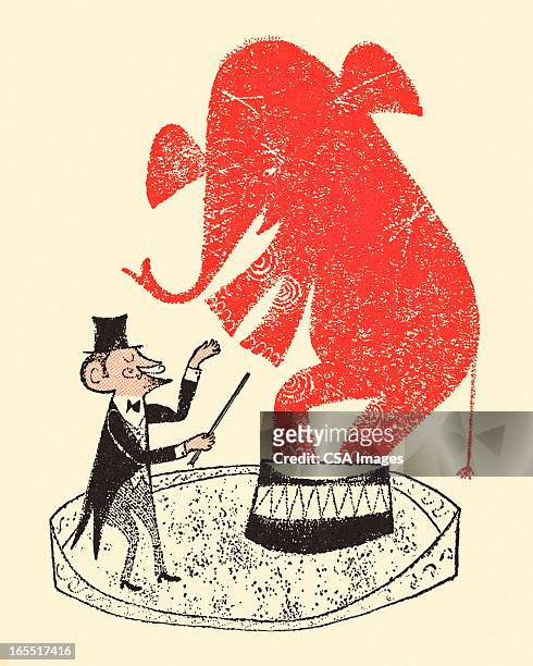 ringmaster and circus elephant - ringmaster stock illustrations