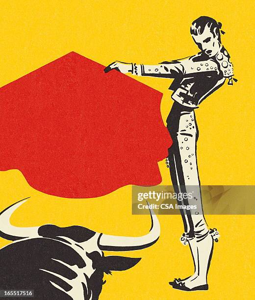 matador und bull - bullfighter stock-grafiken, -clipart, -cartoons und -symbole