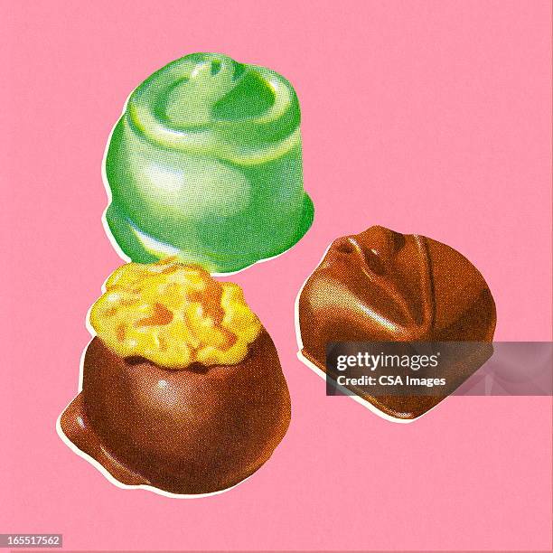 three pieces of candy - chocolate stock illustrations