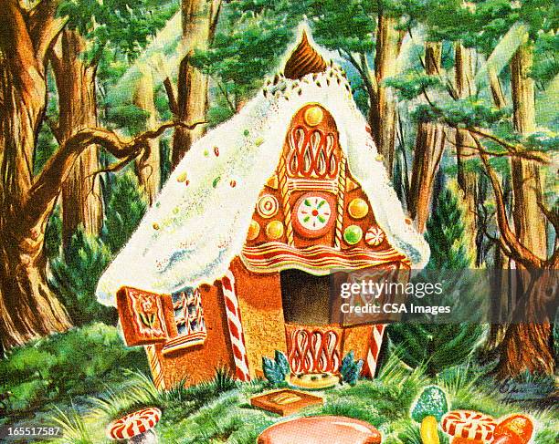 ilustraciones, imágenes clip art, dibujos animados e iconos de stock de casa de galleta de jengibre - gingerbread house