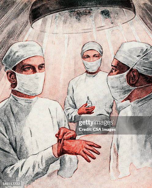 three doctors in surgery - surgeon stock illustrations