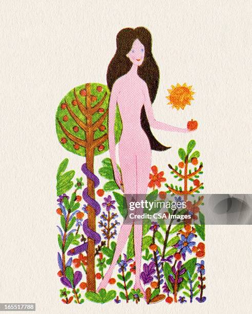 naked woman in a garden - adam pretty stock illustrations