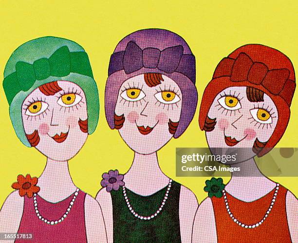 three flapper girls - 1920s flapper girls stock illustrations