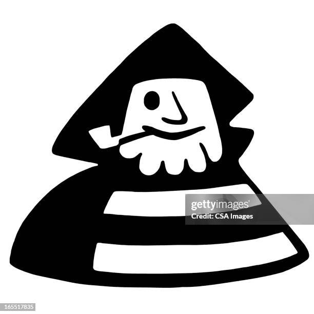 fisherman smoking a pipe - raincoat stock illustrations