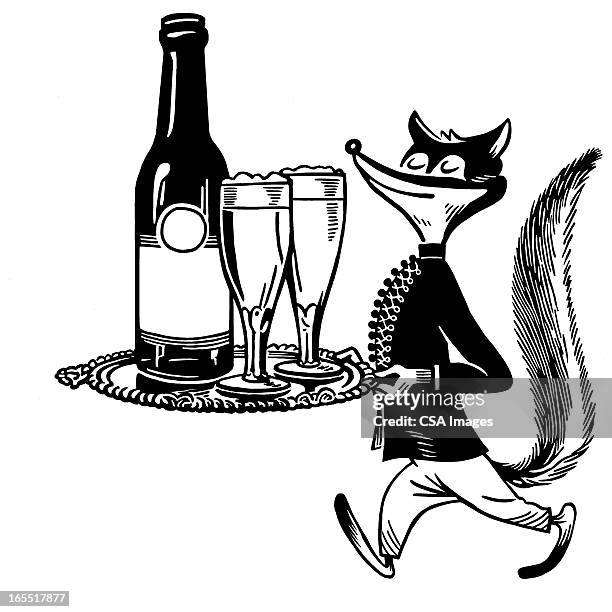 fox carrying tray of drinks - waiter walking stock illustrations
