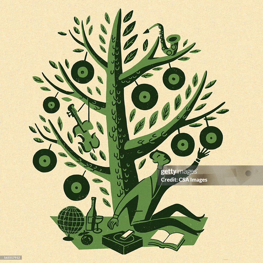Man Sitting Under a Music Tree