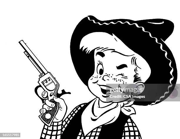 zwinkern junge cowboy - sommersprosse stock-grafiken, -clipart, -cartoons und -symbole