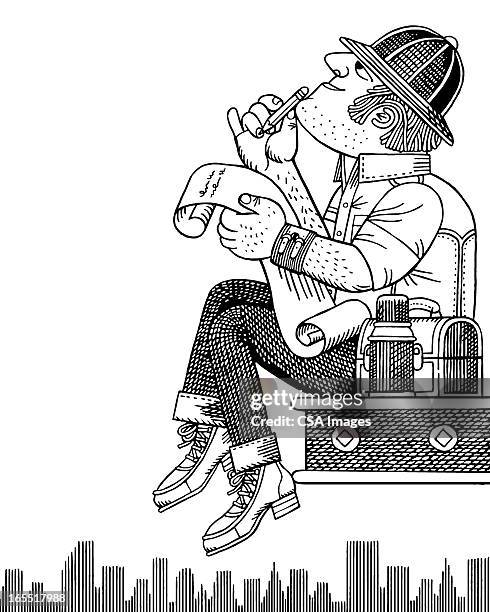 construction worker on lunch break - construction workers lunch stock illustrations