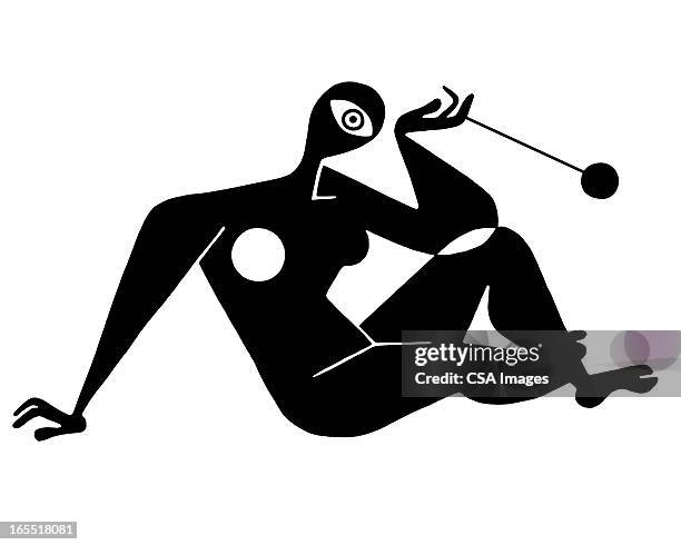 abstract woman and yo-yo - single line drawing stock-grafiken, -clipart, -cartoons und -symbole