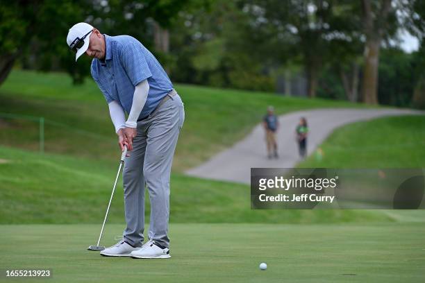 Kevin Sutherland putts on the 17th hole during the second round of the Ascension Charity Classic at Norwood Hills Country Club on September 9, 2023...