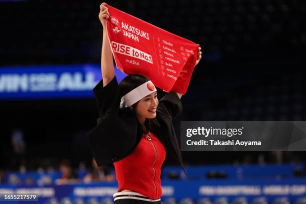 Suzu Hirose celebrates the victory after the FIBA Basketball World Cup Classification 17-32 Group O game between Japan and Cape Verde at Okinawa...