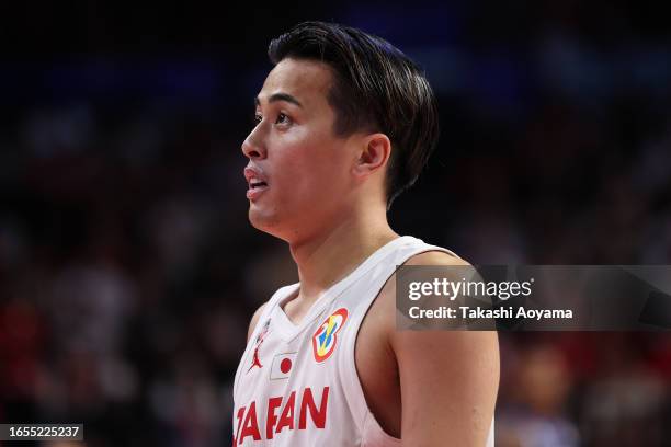 Yuki Togashi of Japan looks on during the FIBA Basketball World Cup Classification 17-32 Group O game between Japan and Cape Verde at Okinawa Arena...