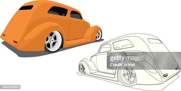 orange hot rod - car engine white background stock illustrations