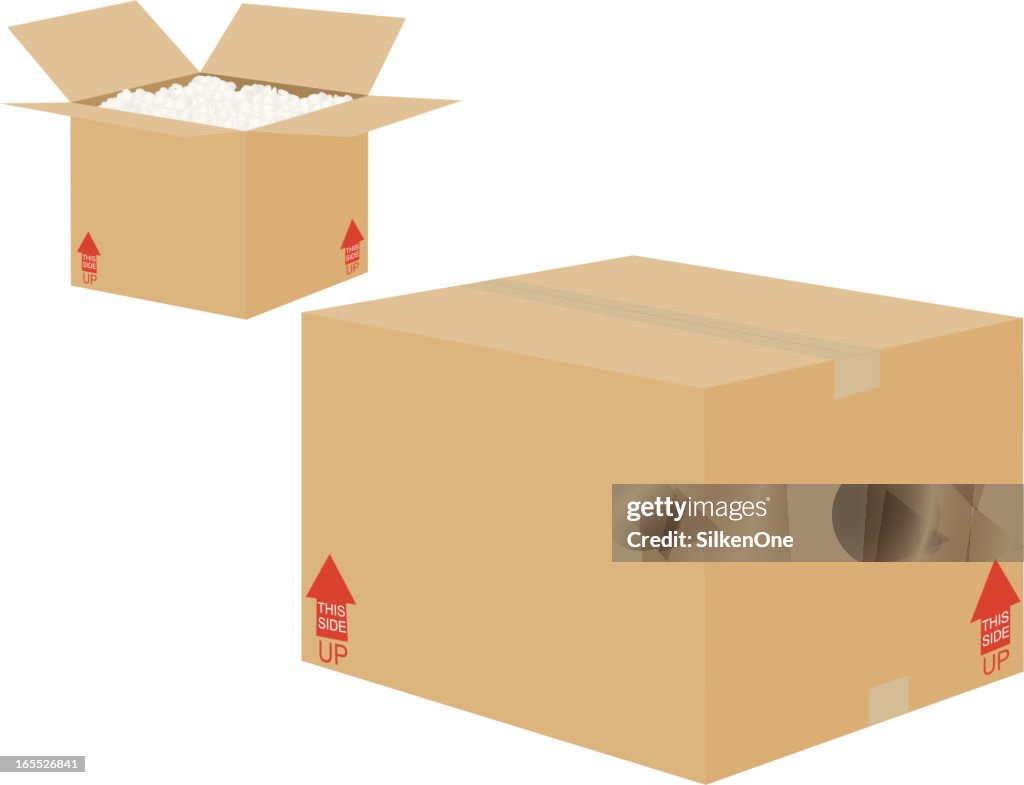 Two shipping boxes one open one closed