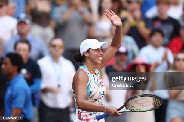 Madison Keys of the United States celebrates match point against Liudmila Samsonova during their Women's Singles Third Round match on Day Six of the...