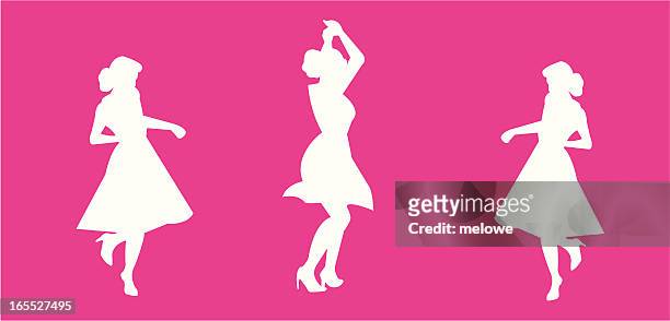 stockillustraties, clipart, cartoons en iconen met dancer sillhouettes - mouwloze jurk