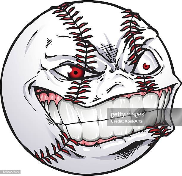 ilustraciones, imágenes clip art, dibujos animados e iconos de stock de cara de béisbol - ojos rojos