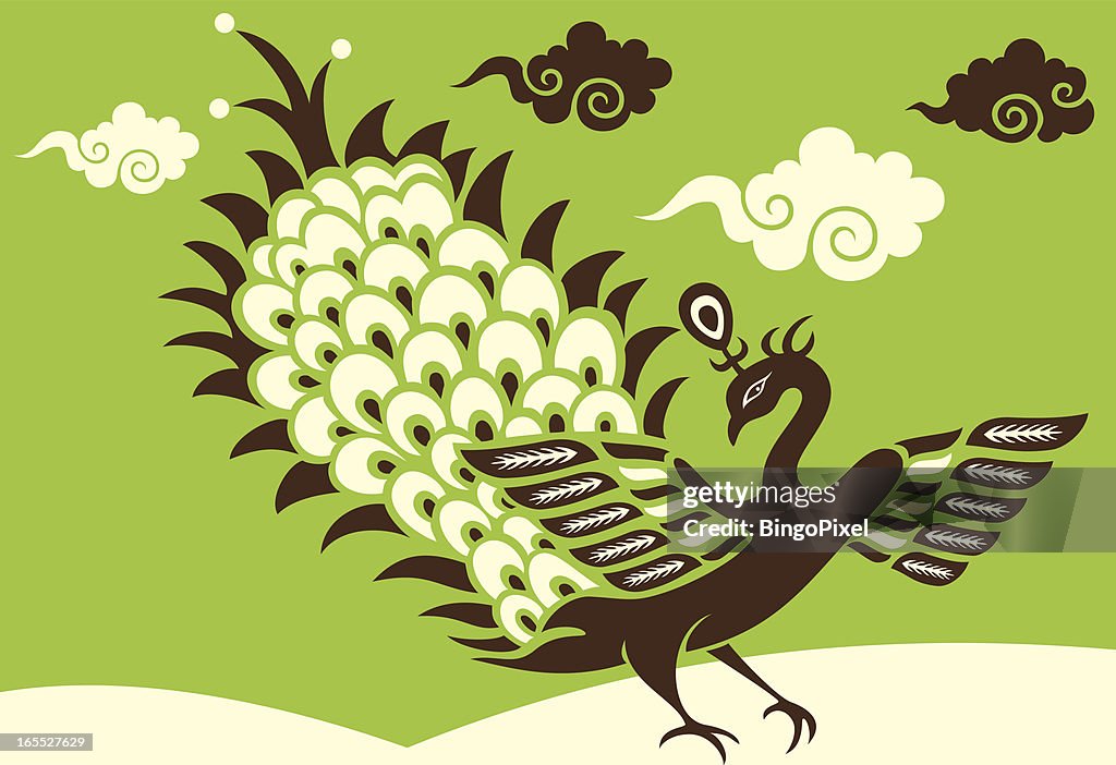 Stylish Peacock & Clouds