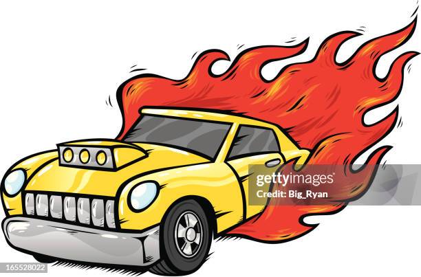 hot rod - car flames stock illustrations