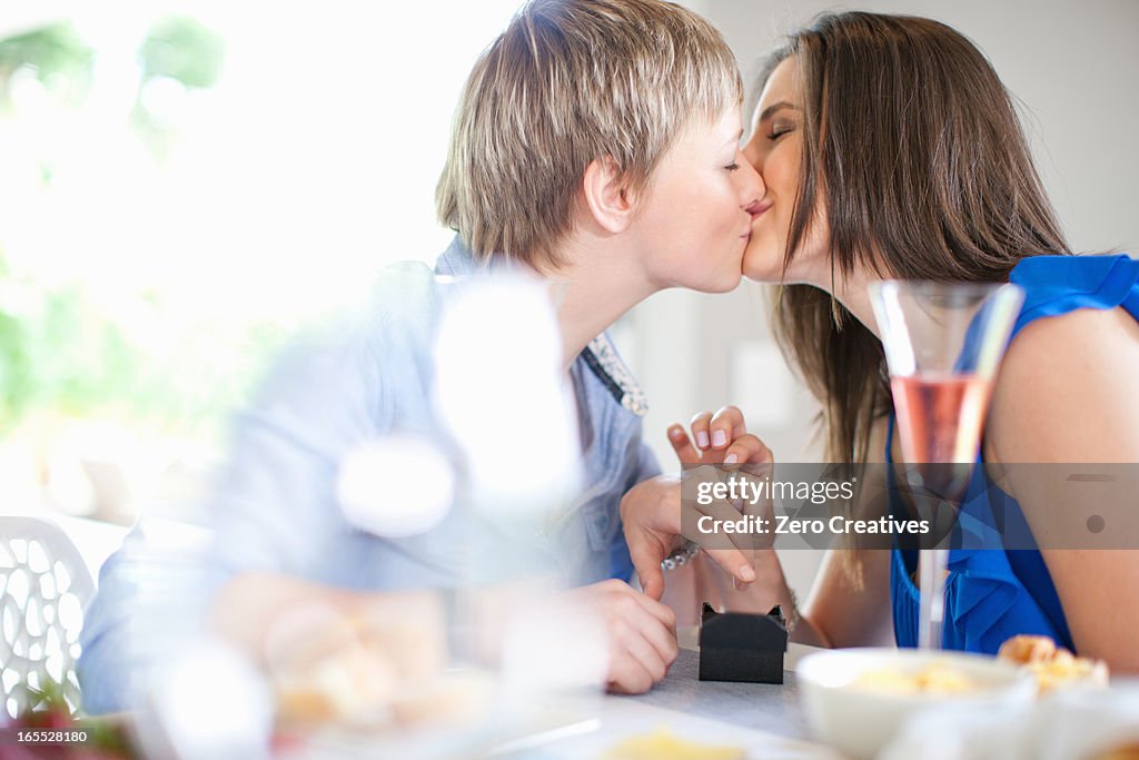 Lesbian couple getting engaged