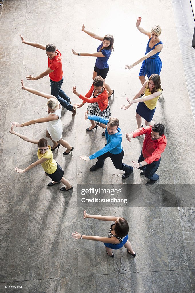 Overhead view of people dancing