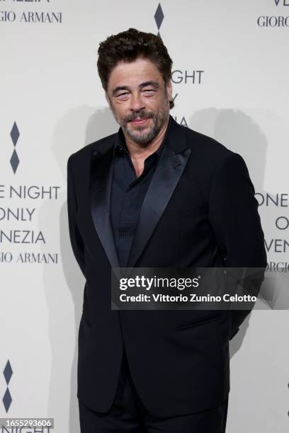 Benicio del Toro attends Giorgio Armani "One Night In Venice" photocall on September 02, 2023 in Venice, Italy.