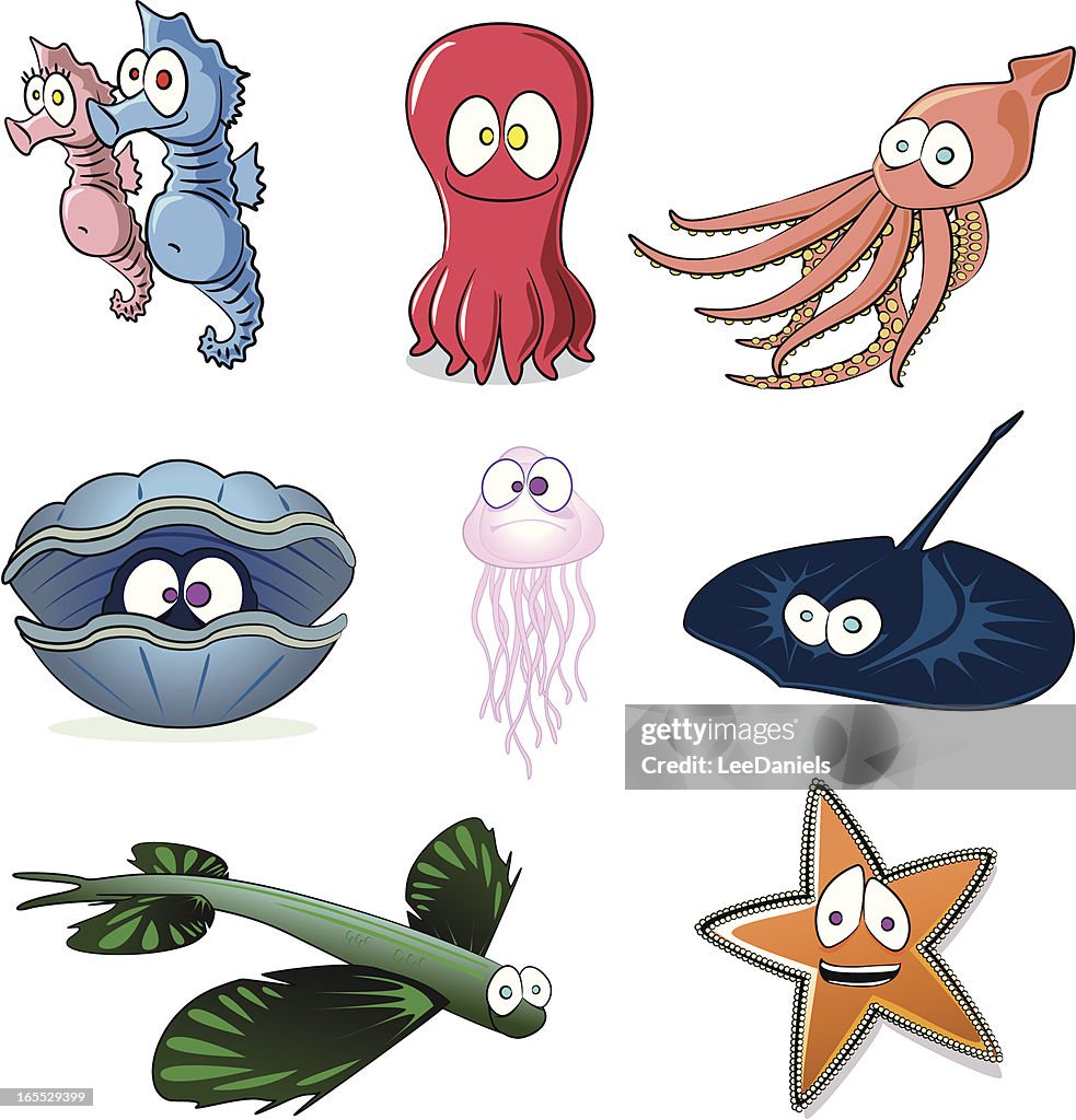 Sea Creatures Cartoon Collection High-Res Vector Graphic - Getty Images