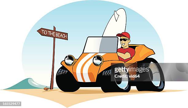 surf buggy guy - dune buggy stock illustrations