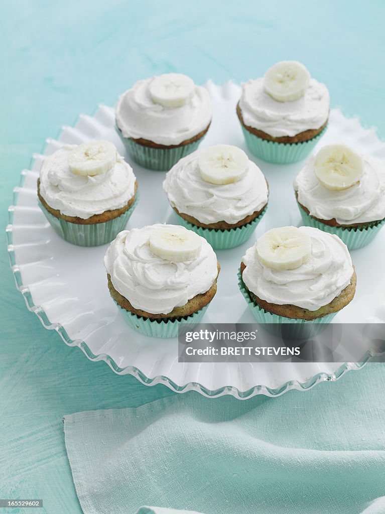 Tray of banana cupcakes