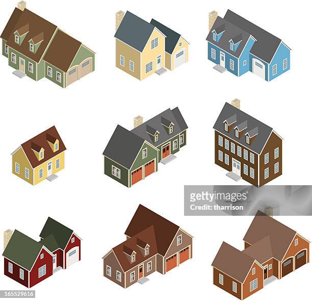 vector isometric craftsman houses - cottage stock illustrations
