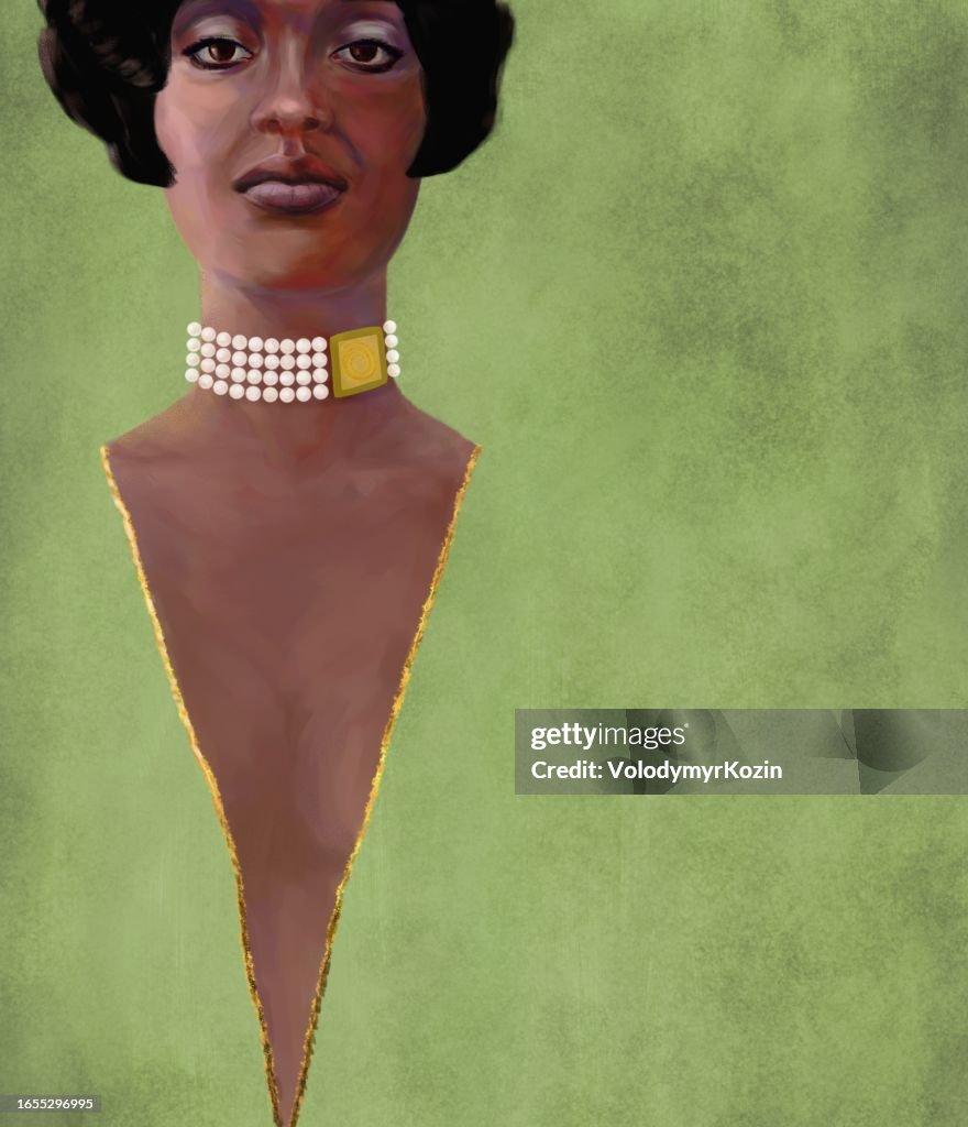 Picturesque portrait of a dark-skinned woman in the style of impressionism