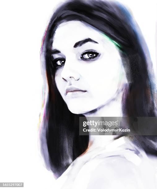 portrait of an artistic young woman - life drawing model stock illustrations