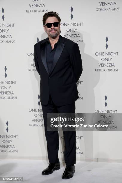 Benicio del Toro attends Giorgio Armani "One Night In Venice" photocall on September 02, 2023 in Venice, Italy.