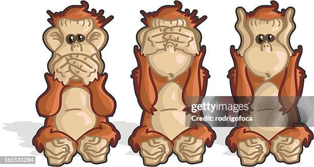 affen sehen sie, hören sie, nichts böses sagen - 3 wise monkeys stock-grafiken, -clipart, -cartoons und -symbole