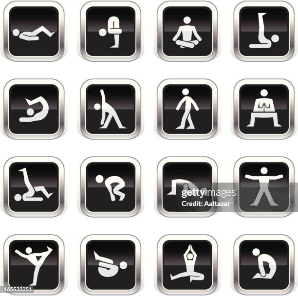supergloss black icons - yoga - mobility training stock illustrations