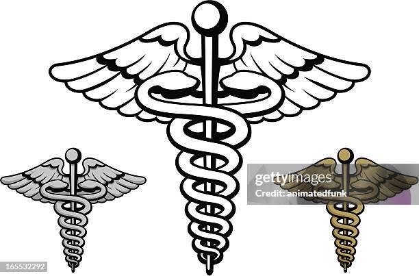 medical symbol - gold caduceus stock-grafiken, -clipart, -cartoons und -symbole
