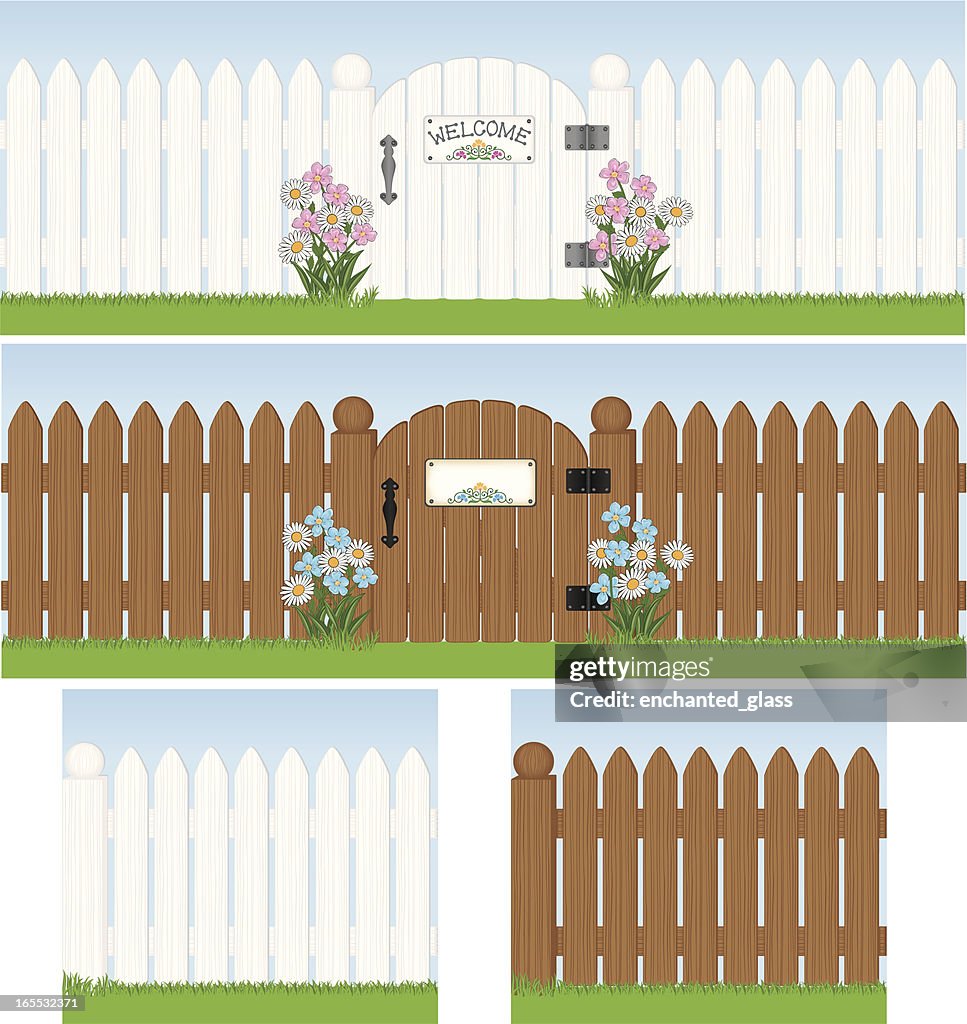 Seamless White Picket Fence with Gate