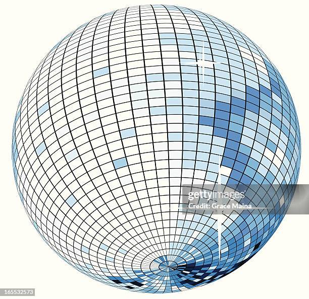 blue mirror ball - vector - disco ball stock illustrations