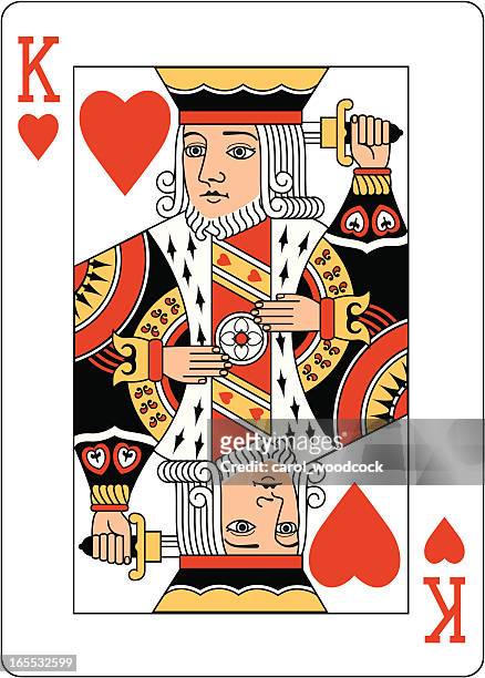 ilustraciones, imágenes clip art, dibujos animados e iconos de stock de cama king de corazones de dos jugando tarjeta - king