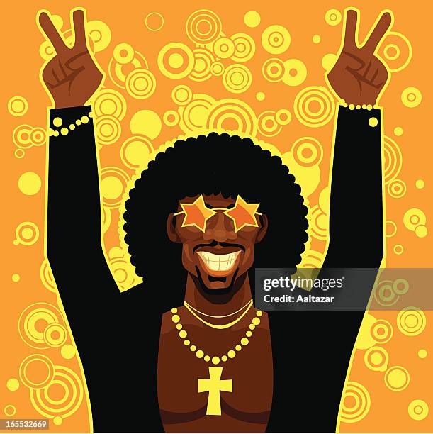 funky afro man - yellow jacket stock illustrations