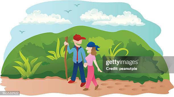 stockillustraties, clipart, cartoons en iconen met hikers - wandelen bos