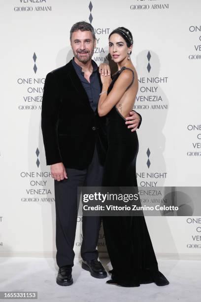 Raoul Bova and Rocío Muñoz Morales attend Giorgio Armani "One Night In Venice" photocall on September 02, 2023 in Venice, Italy.