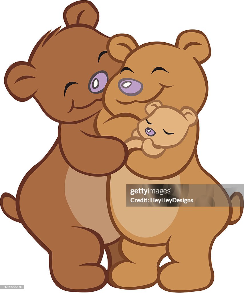 Close-up of bear family embracing