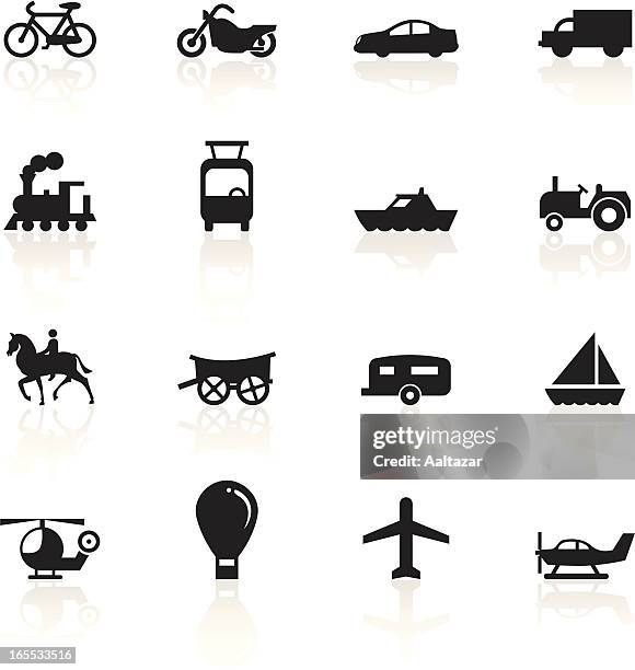 various modes of transportation with black symbols - modes of transportation stock illustrations